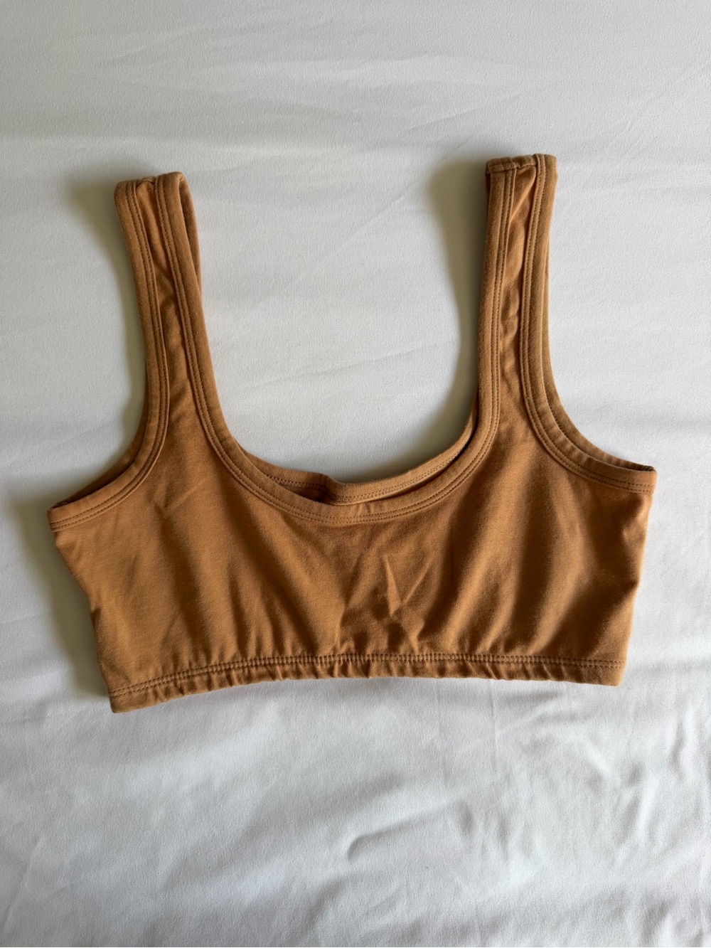 ARQ Organic Cotton Pecan Orange Tan Wide Strap No Wire Bra Bralette - Picture 3 of 12